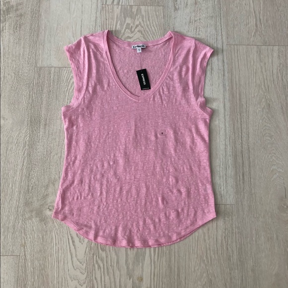 NWT Express Pink V-Neck Linen Tank T-Shirt - Picture 16 of 16